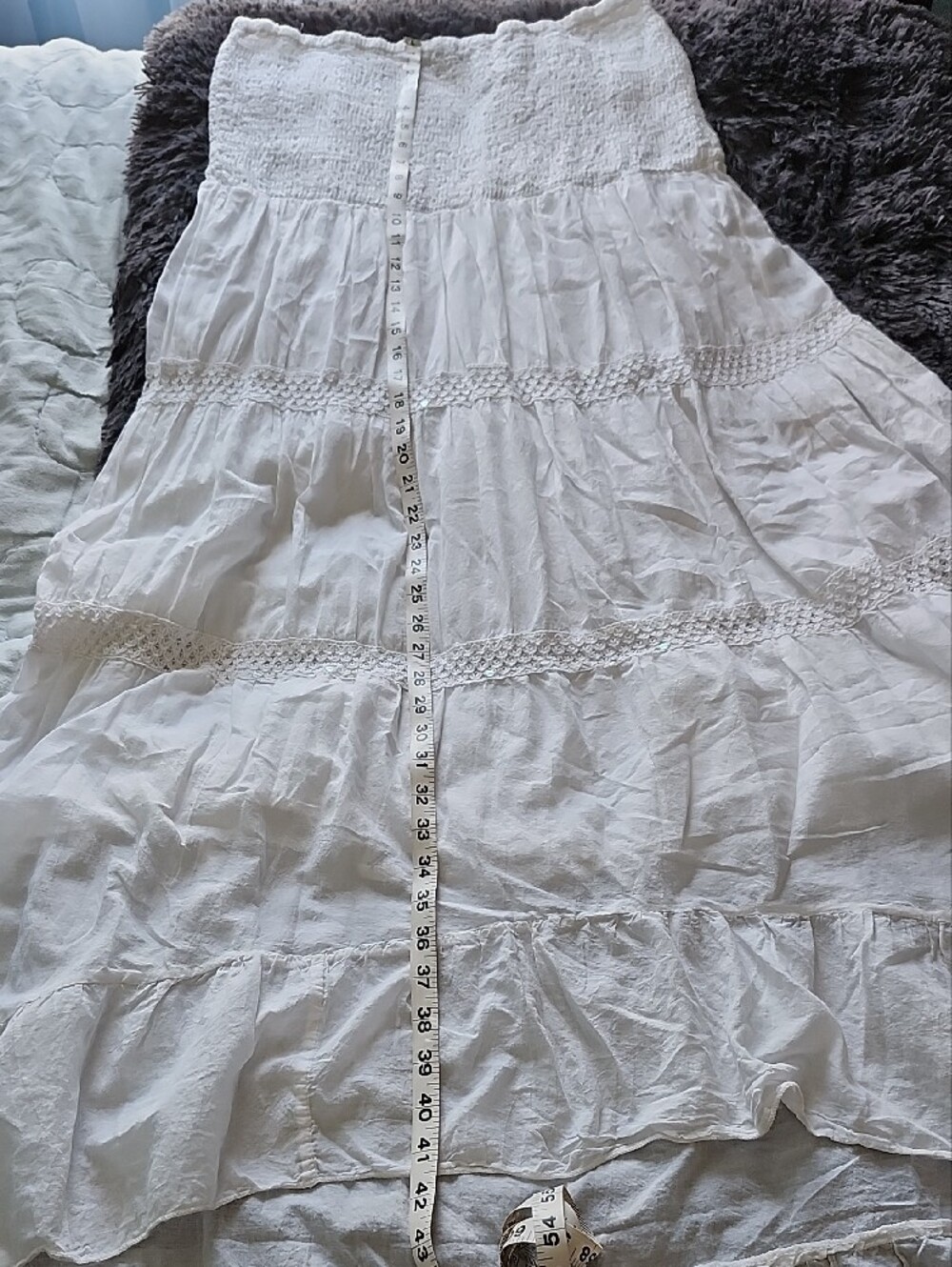White Strapless Tiered Maxi Dress w/hi-low hem Tall